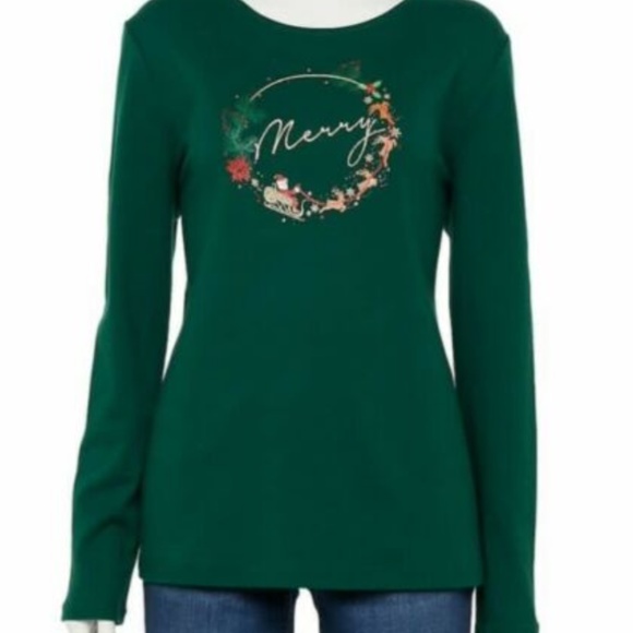 BRAND NEW Women's Long Sleeve Holiday Tee- Sizes S, M, L - Picture 1 of 4